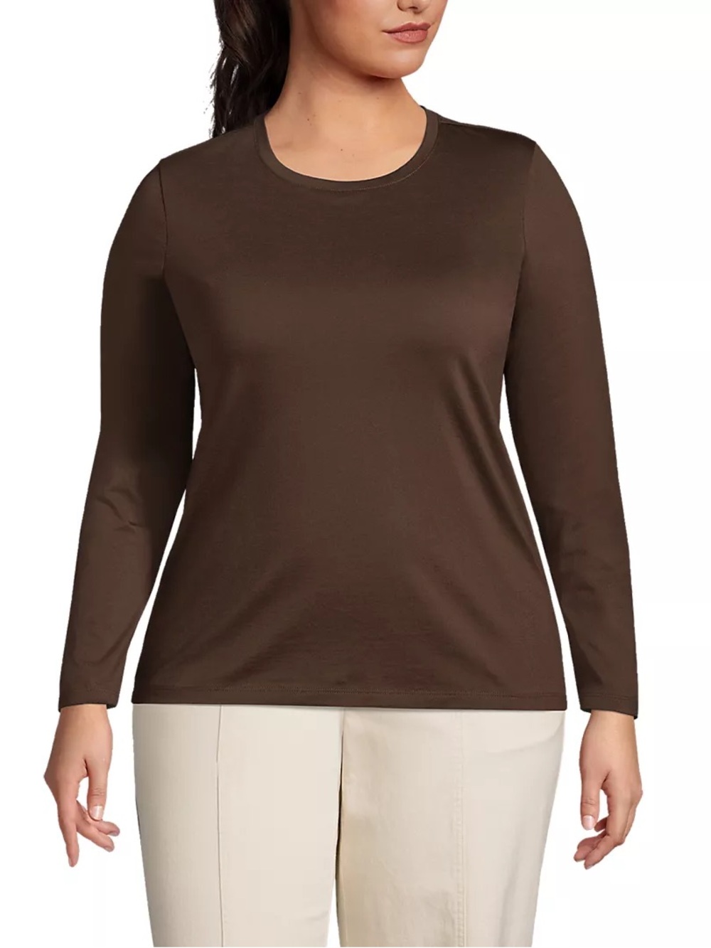 *NWT* Lands' End Supima Cotton L/S Top-Rich Coffee-Size 1X